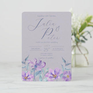 Convite de casamento floral com aguarela roxa