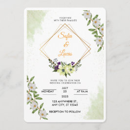 Convite de Casamento Floral com Aquarela Branca e
