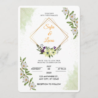 Convite de Casamento Floral com Aquarela Branca e