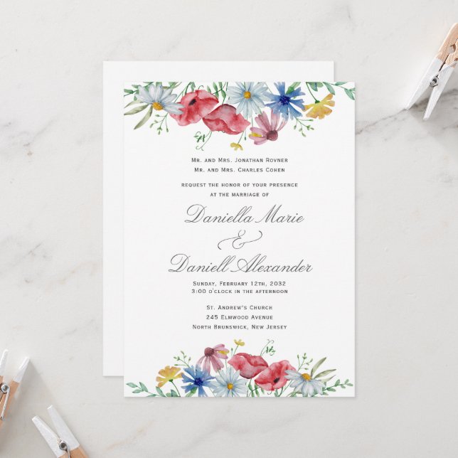 Convite de Casamento Floral com Aquarela para Igre (Frente/Verso In Situ)