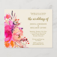 Convite de Casamento Floral com Aquarela Rosa Orça