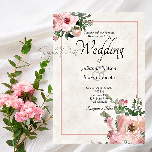 Convite de casamento floral com aquarela rosa orça (Criador carregado)