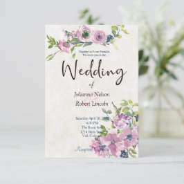 Convite de casamento floral com aquarela roxa