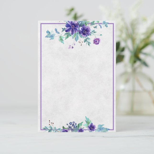 Convite de casamento floral com aquarela roxa orça (Em pé/Frente)