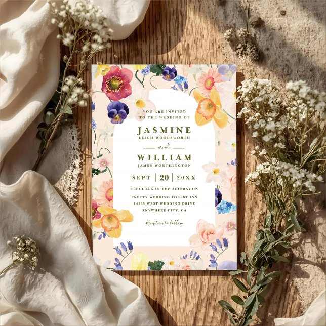 Convite de Casamento Floral com Arco de Flores Sil (Criador carregado)