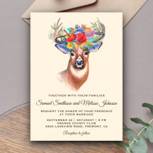 Convite de Casamento Floral com Cervo Boêmio Rústi