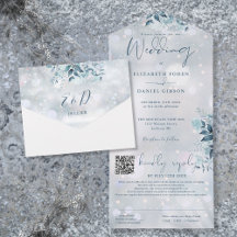Convite de Casamento Floral com Código QR de Floco