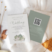 Convite de Casamento Floral com Código QR Sage Pum