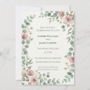 Convite de Casamento Floral com Eucalipto Rosa