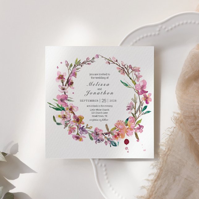 Convite de Casamento Floral com Flor de Cerejeira  (Criador carregado)