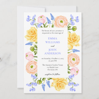 Convite de Casamento Floral com Flores Pastéis