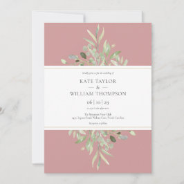 Convite de Casamento Floral com Folhagem em Rosa E