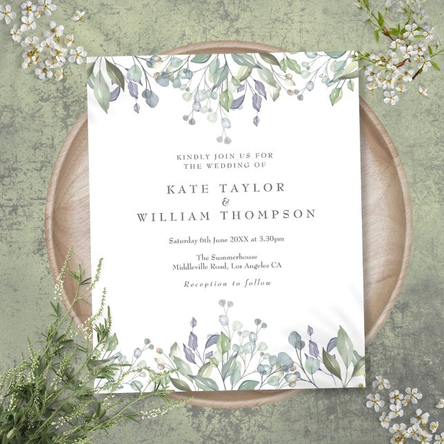 Convite de Casamento Floral com Folhagem Lilás Orç (Budget Lilac Greenery Floral Wedding Invitation)