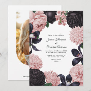 Convite de Casamento Floral com Foto/Código QR Pre
