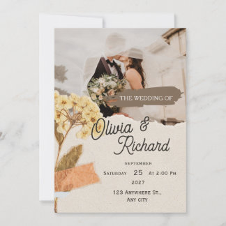 Convite de Casamento Floral com Foto para Álbum de