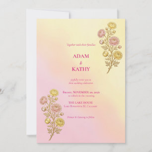 Convite de Casamento Floral com Gradiente Rosa Ama