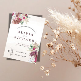 Convite de Casamento Floral com Grama de Pampas Bo