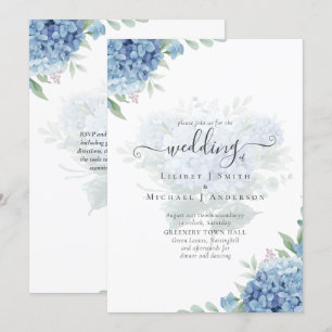 Convite de Casamento Floral com Hortênsia Azul Mod