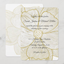 Convite de Casamento Floral com Linha Dourada Eleg
