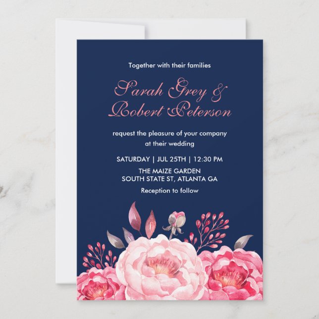 Convite de Casamento Floral com Listras de Rosas A (Frente)