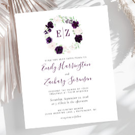 Convite de Casamento Floral com Monograma Roxo Bud