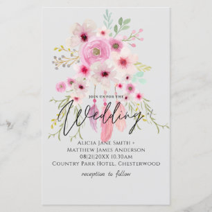 Convite de Casamento Floral com Pena Rosa Malva BO