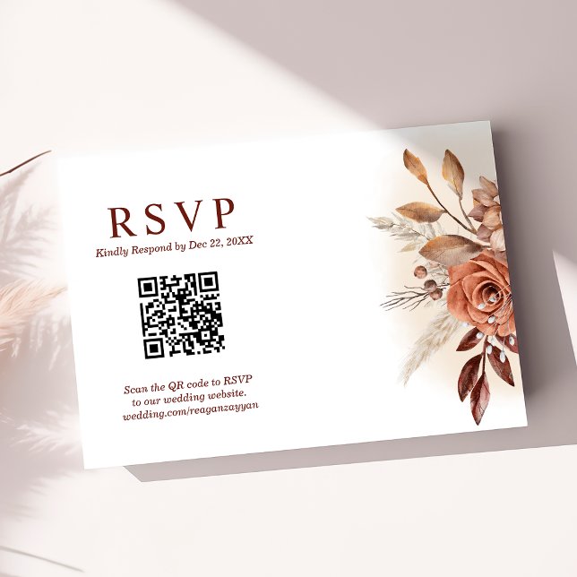 Convite de Casamento Floral com QR Code Terra Gram (Criador carregado)