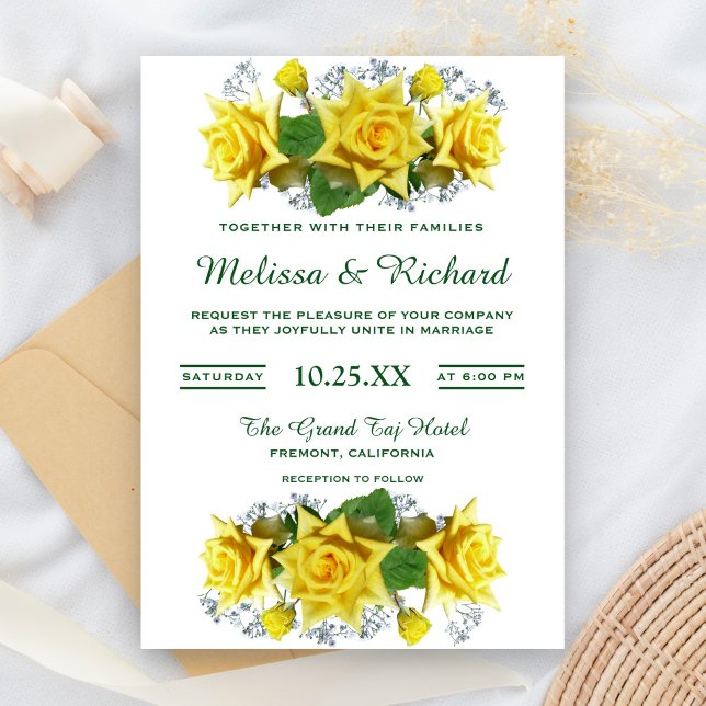 Convite de Casamento Floral com Rosas Amarelas Bri (Criador carregado)