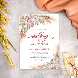 Convite de Casamento Floral com Rosas Cor-de-Rosa 