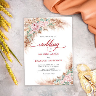 Convite de Casamento Floral com Rosas Cor-de-Rosa 