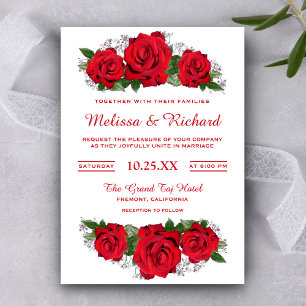 Convite de Casamento Floral com Rosas Vermelhas Ro