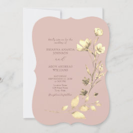 Convite de Casamento Floral com Suporte em Dourado
