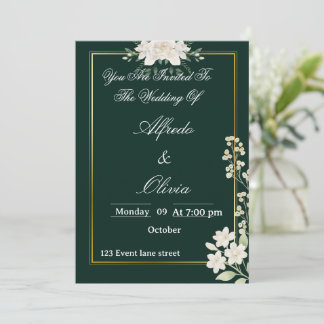 Convite de Casamento Floral com Tipografia Elegant