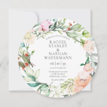 Convite de Casamento Floral com Vegetação em Aquar