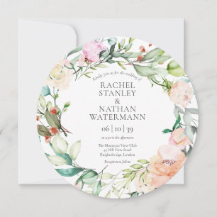 Convite de Casamento Floral com Vegetação em Aquar