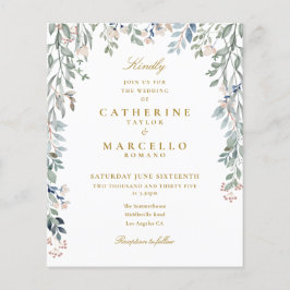 Convite de Casamento Floral com Verde Básico