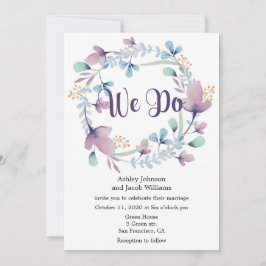 Convite de casamento floral. Convite azul e roxo