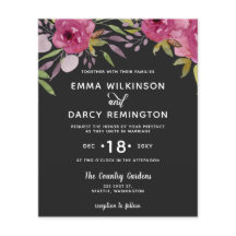 Convite De Casamento Floral Cor De Água Rosa-Rosa 