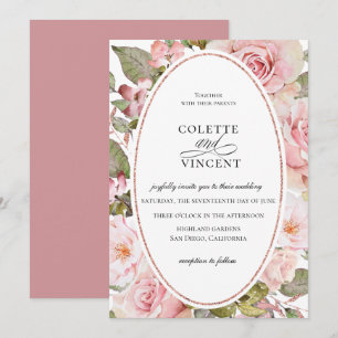 Convite De Casamento Floral Cor-De-Rosa