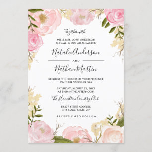 Convite De Casamento Floral Cor-De-Rosa