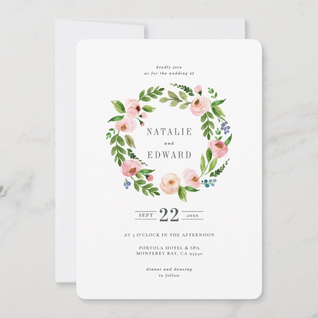 Convite de casamento floral cor-de-rosa (Frente)