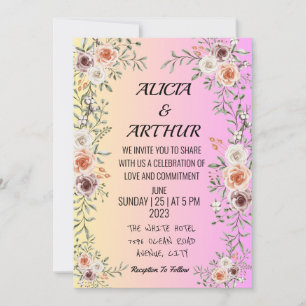 Convite de casamento floral cor de rosa