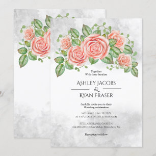 Convite De Casamento Floral Cor-De-Rosa Esbranquiç