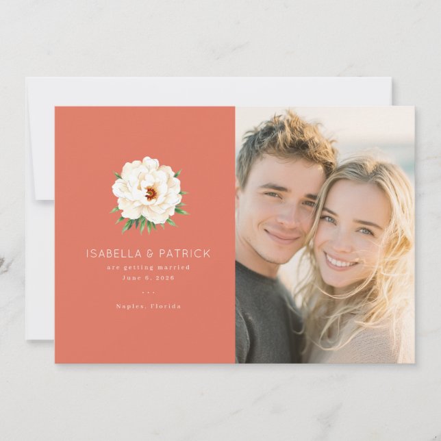Convite de Casamento Floral Coral Alegre (Frente)
