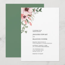 Convite De Casamento Floral Coral & Green Watercol