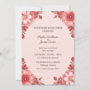 Convite de Casamento Floral Coral Rosado