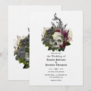 Convite de Casamento Floral Cranio Borgonha Hallow