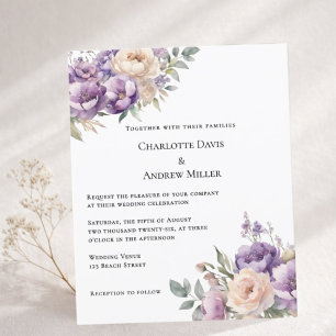 convite de casamento floral creme champanhe lavand