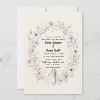 Convite de Casamento Floral Creme Minimalista