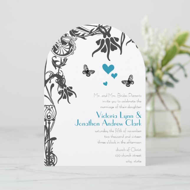 Convite de Casamento Floral Cristão Art Deco (Em pé/Frente)